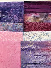 Batik cotton fabric Lot of 10 fat eighths scraps 9″ x 21″ pink purple