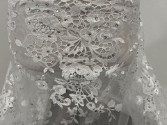 White Embroidery Rhinestones Bridal Lace fabric 50” Width 1 Yard
