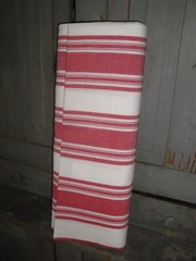Dunroven House Farmhouse Awning Stripe Red White Woven Cotton Homespun Fabric