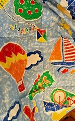 Princess Fabric Inc. Large Print Juvenile Boat ,Hot Air Balloon Bike 45″ x 24″ +