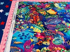 Fabric Fish Coral Canyon Ocean on Aqua Cotton KAUFMAN 1/4 Yd AQCD-199 0350
