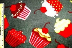 BTY*BRIGHT LARGE COLORFUL CUPCAKES ON DARK GREY FLEECE FABRIC 1 YD 60×36″