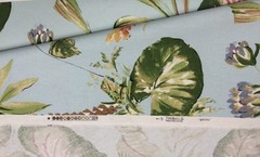 THIBAUT BAYOU AQUA BLUE D4137 FROG BIRD LILYPAD LINEN LUXURY FABRIC BY YARD 54″W