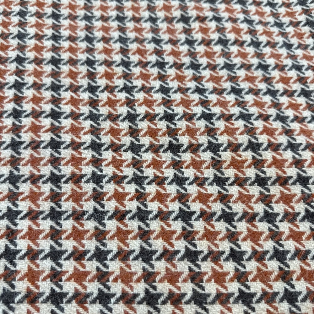 Vintage Cashmere Brown & Orange Houndstooth Wool Fabric 2.5 yd 60″ W Medium