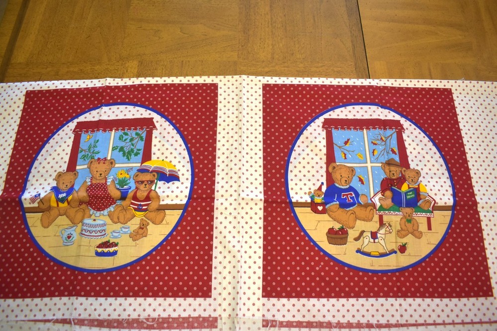4 Bear Fabric Panels: Makes 2 – 16″ Square Pillows or Lap Blanket, Quilt Squares