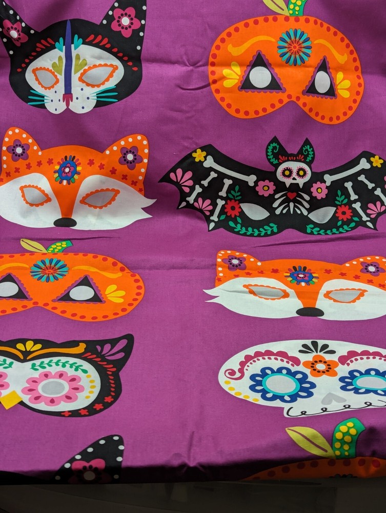 Halloween Masks New Fabric “Day of the Dead” Colorful Purple Cotton Approx 2 Yds