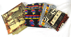 African Wax Print, Elephant, Map & Zebra Lot of 7 Remnants Mix Lot Cotton Fabric