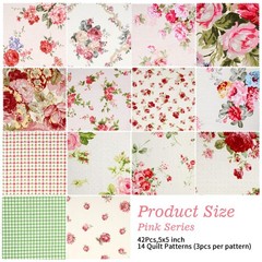 42Pcs Pink Charm Packs for Quilting, 100% Cotton Fabric Squares 5 x 5Inch