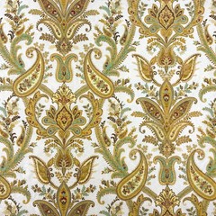 Gold Aqua Paisley Floral Cotton Drapery Curtain Pillow Upholstery Fabric BTY