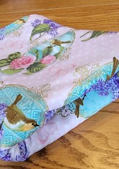 Joann Fabric Victorian Birds, Flowers, Butterfly Pink Polka Dot Gold Filigree
