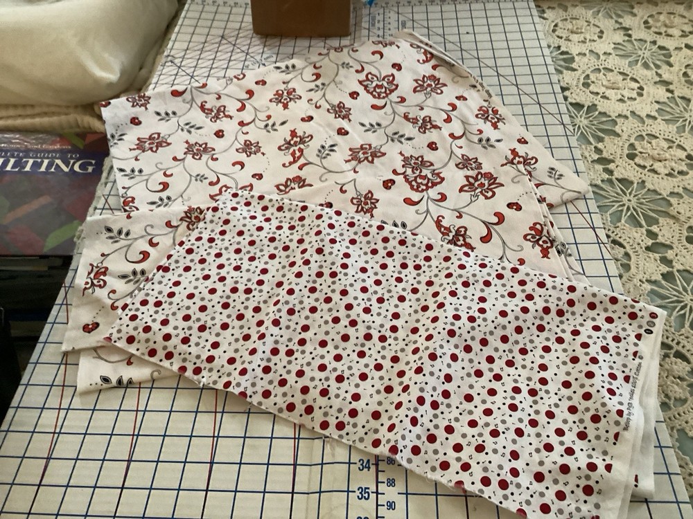 White, Red and Black Fabric Lot, 3 Pieces