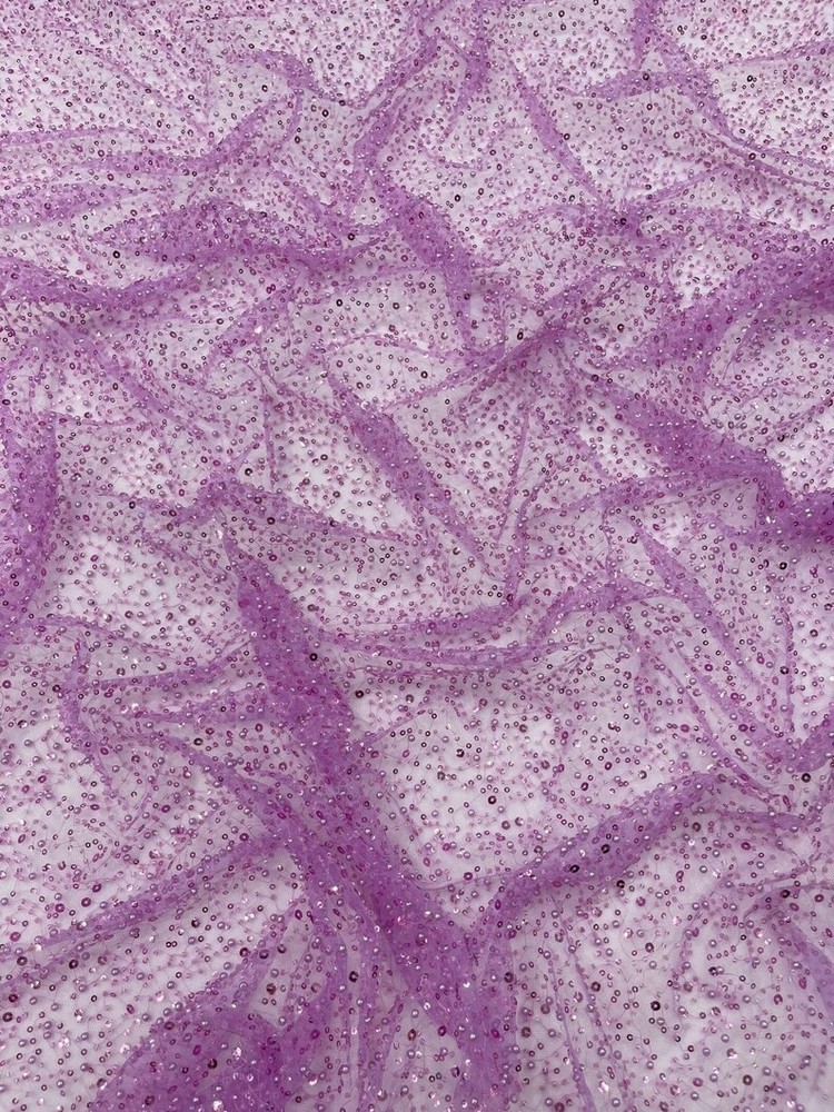 Lilac Beaded Sequin with pearls Yard, Glitter Mesh, Prom Dress Fabric