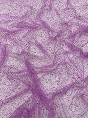 Lilac Beaded Sequin with pearls Yard, Glitter Mesh, Prom Dress Fabric