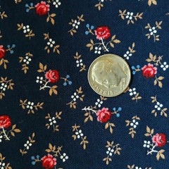 1.75 YD Vintage VIP Cranston Cotton Fabric Tiny Rose Floral Navy Prairie Cottage
