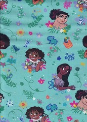 DISNEY ENCANTO CHARACTERS FLORAL SWIRL AQUA GREEN 100% Cotton Fabric