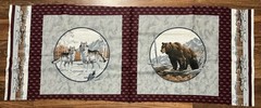 VIP Cranston Print Works Fabric Panels Bear Wolves on Gray Maroon Border