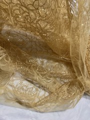 Sequins 3D Flower Embroidered Gold Tulle Fabric 3 YD + Piece Formal Bridal DIY