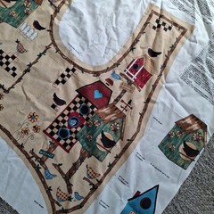Cut & Sew Birdhouse Americana Vest Panel Folk Art Applique Bird House One Size