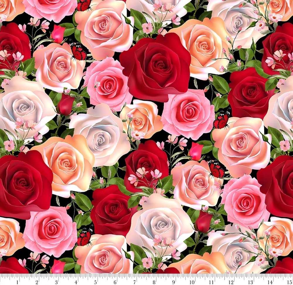 Floral Fabric | La Vie En Rose Packed Large Flowers | Blank Quilting YARD