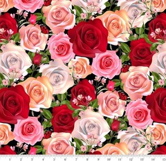 Floral Fabric | La Vie En Rose Packed Large Flowers | Blank Quilting YARD