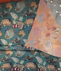 Upholstery Jaquard Tapestry Fabric Ocean Fish Green Red Yellow White 3+ yds