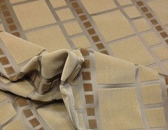 KNOLL TEXTILES GRAMERCY YORKVILLE BEIGE GEOMETRIC SQUARES VELVET FABRIC 2.1 YARD