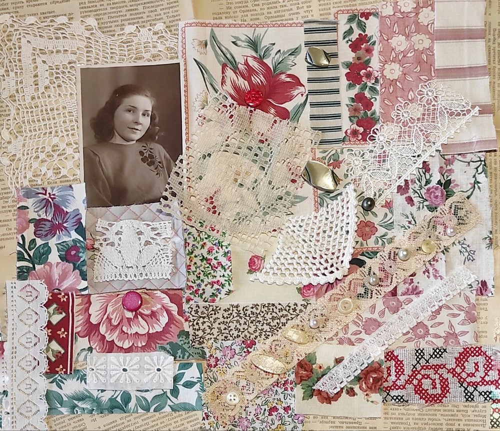 Slow stitch junk journal kit Vintage fabric pieces lace Sewing and Craft K#26