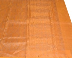 Sushila Vintage Banarasi Woven Scrap Saree Pure Satin silk Orange Sari Fabric