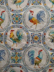 Country Roosters Blue Morning Bloom Medallion David Textiles Fabric BTHY 18×43″
