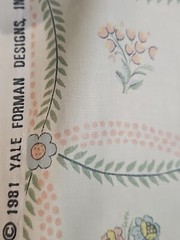 American legacy fabric beige polished cotton w/vines and small flowers 1981