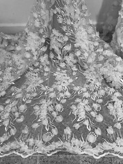 White 3D Flower Embroidered Silver Sequins Lace Fabric 50in Sold By The Yard