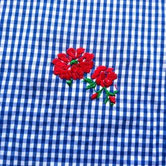 Gingham with Embroidered Roses Polycotton Fabric 56″ By The Yard