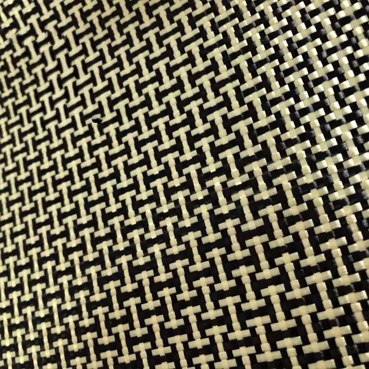 Yellow + Black Aramid Carbon Fiber 工 Weave Blended Fabric 230gsm 100cm*100cm