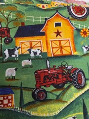 Farmland, Green, Cheryl Bartley Print, Cotton, 4 YARDS, Tractors, Barns, Cows,