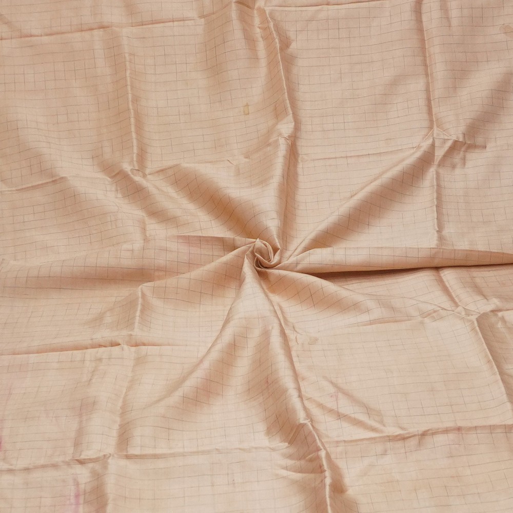 Vintage Peach 100% Pure Silk Handloom Checks Sari Remnant 5YD Craft Fabric Scrap