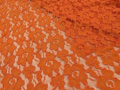 ORANGE Corded Stretch Embroidery Lace Fabric 50” Width 1 Yard