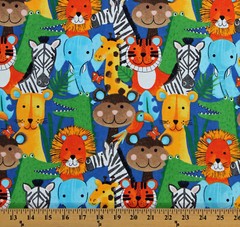 Flannel Jungle Safari Animals on Blue Kids Cotton Flannel Fabric BTY D283.19
