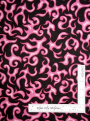 Fire Flame Pink Flames Fabric By The Yard Cotton Pink on Black
