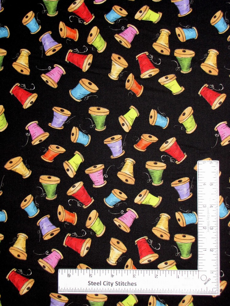 Thread Spool Toss Fabric Sewing Themed Cotton Loralie Designs 33″ Length
