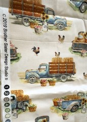 Autumn Sunflower Pumpkin Fall Harvest Old Truck Farmhouse Cotton Fabric 46”x 30”