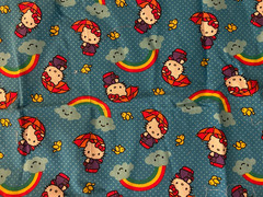 🌊 28″x40″ FLAT FOLD FABRID Hello Kitty Rainbow Blue 100% Cotton HK-20 – J6