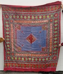 Floral Fabric Red Green Blue Textile Approximately 82 inches x 71 inches TF