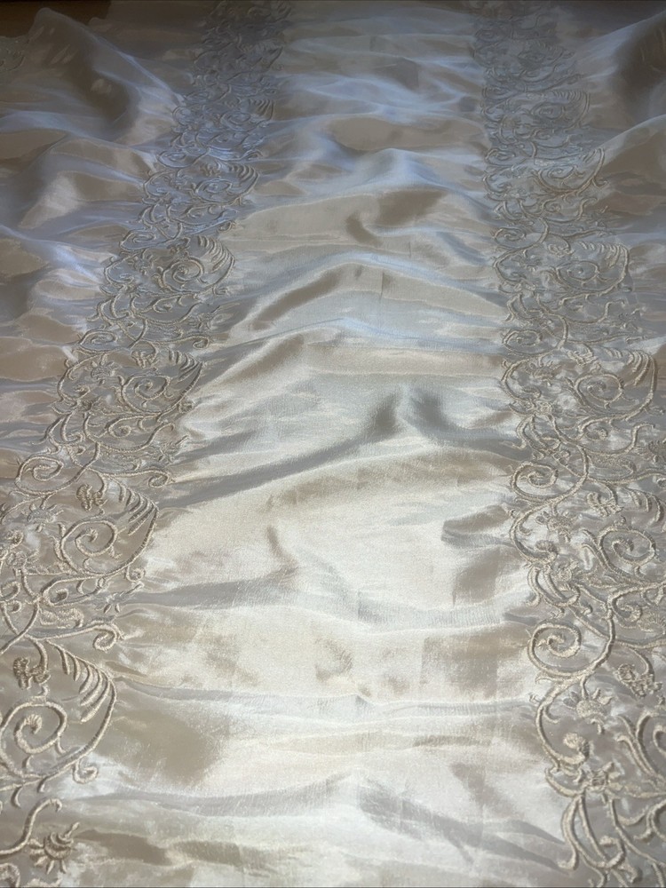 FAUX SILK EMBROIDERED~DRAPERY UPHOLSTERY Sold By The Yard – Bone / Ivory