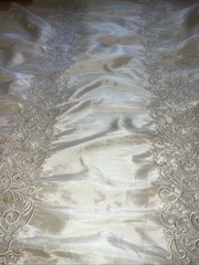 FAUX SILK EMBROIDERED~DRAPERY UPHOLSTERY Sold By The Yard – Bone / Ivory