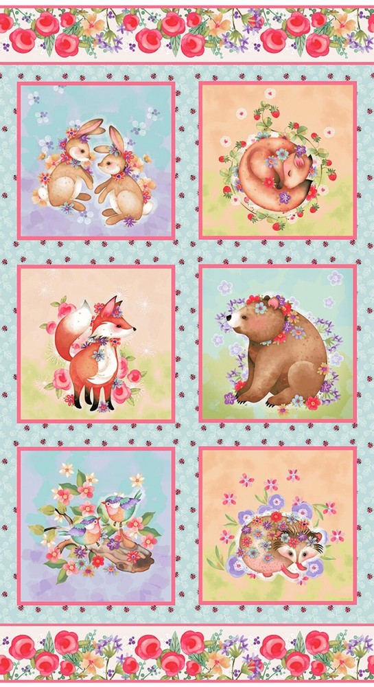In the Thicket, Baby Animals in 10×10 Blocks, Fabric Panel Studio E 24×44