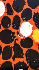Black Cat Print, Orange Fabric, Ikea LAKEMALVA 59×118″ (150x300cm)