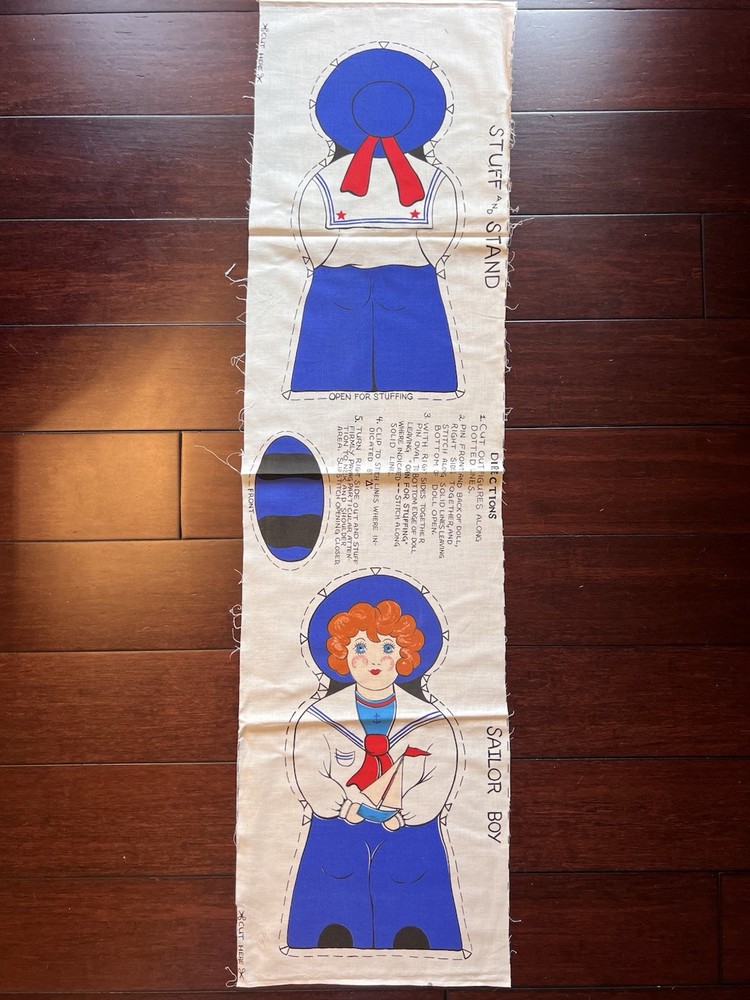 vintage cut-and-sew fabric panel plush “Sailor Boy” doll 16 Inches Tall