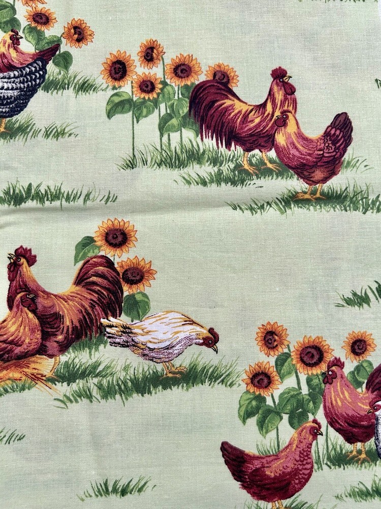 Roosters Chicken Farm Quilting Fabric Pieces Green Brown 18″ x 12″ Set of 6