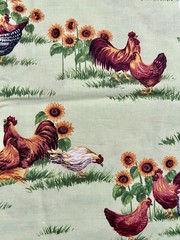 Roosters Chicken Farm Quilting Fabric Pieces Green Brown 18″ x 12″ Set of 6