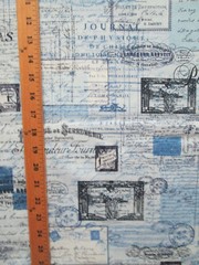 VINTAGE PARIS SCRIBE POST CARDS MARKS EIFFEL TOWER BLUE COTTON FABRIC FQ